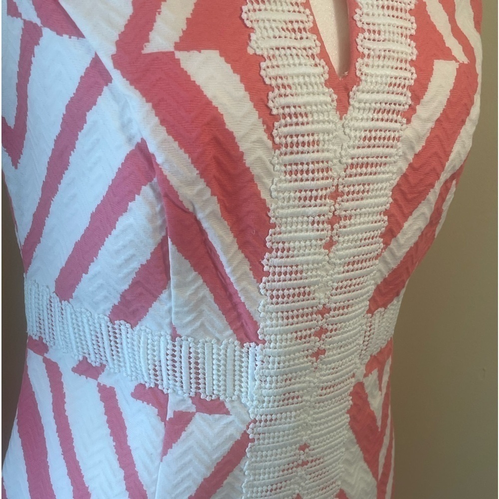 Taylor Sundress, Short 100% Cotton, Sheath,  Zigzag‎ print w/ embroidered trim - Picture 5 of 14